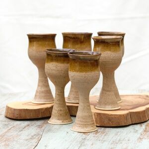 Vintage Geele Studio Pottery Goblets / Cordials - Set of Six (6)